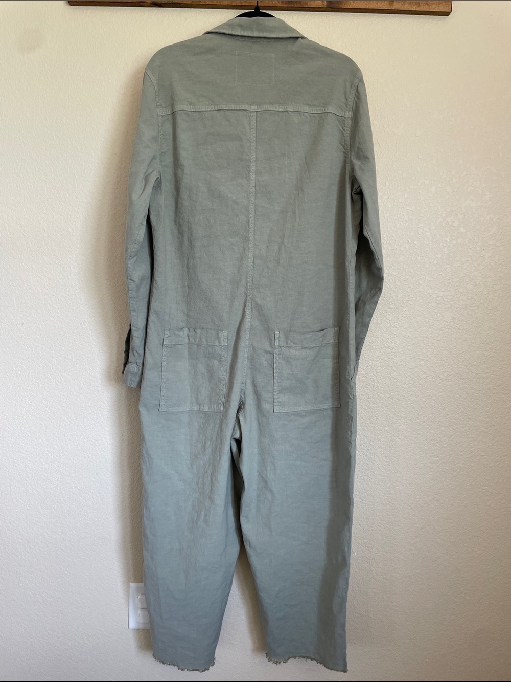Frank & Eileen Northern Ireland Sage Green Utility Jumpsuit L Flax USA Boho - Picture 10 of 15
